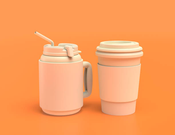 istock white plastic coffee cup in yellow orange background, flat colors, single color disposable paper cup, 3d rendering 1277240753