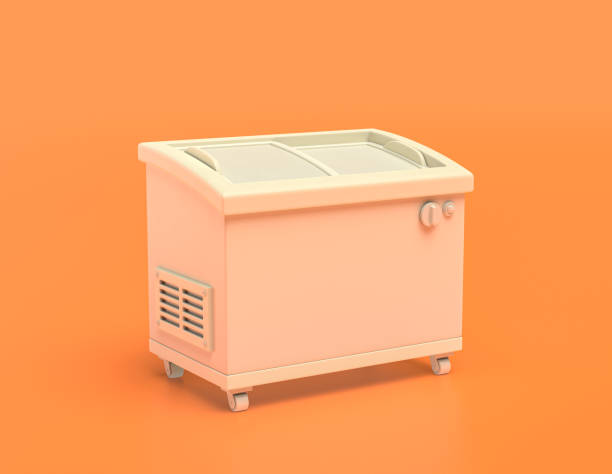 white plastic popcicle freezer in yellow orange background, flat colors, single color, 3d rendering white plastic popcicle freezer in yellow orange background, flat colors, single color, 3d rendering, restaurant appliance water cooler stock pictures, royalty-free photos & images