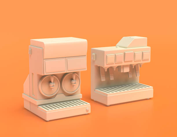 istock white plastic slurpy machine and soda machine  in yellow orange background, flat colors, single color, 3d rendering 1277241569