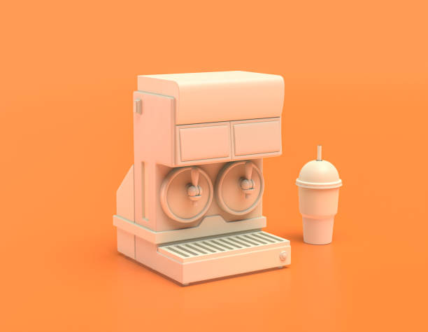 istock white plastic slurpy machine in yellow orange background, flat colors, single color, 3d rendering 1277241578