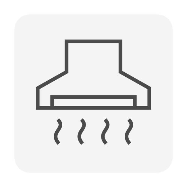 kitchen hood icon. kitchen hood icon. Also called exhaust hood or cooker hood. Consist of fan, filter, extractor. That hang above stove in kitchen for remove smoke, heat, and steam from air by filtration. 64x64 pixel. kitchen hood stock illustrations