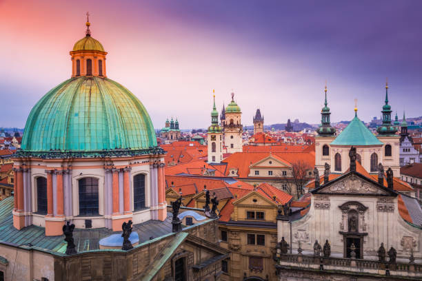 istock Prague architecture panorama from above at sunset – Czech Republic 1277247358