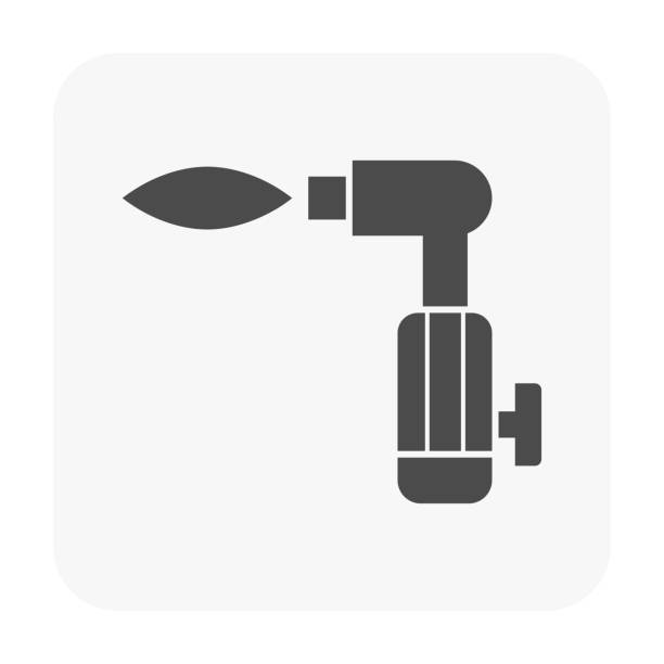 Cutting torch or welding torch icon. Cutting torch or welding torch icon. Also called blowtorch, gas torch or oxy-acetylene torch. Consist of nozzle, hose, stop valve or oxygen and acetylene valve for Oxy-fuel welding and cutting work. gas pump hand stock illustrations