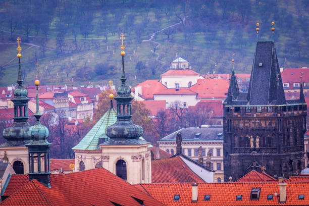 istock Prague architecture panorama from above at sunset – Czech Republic 1277251056
