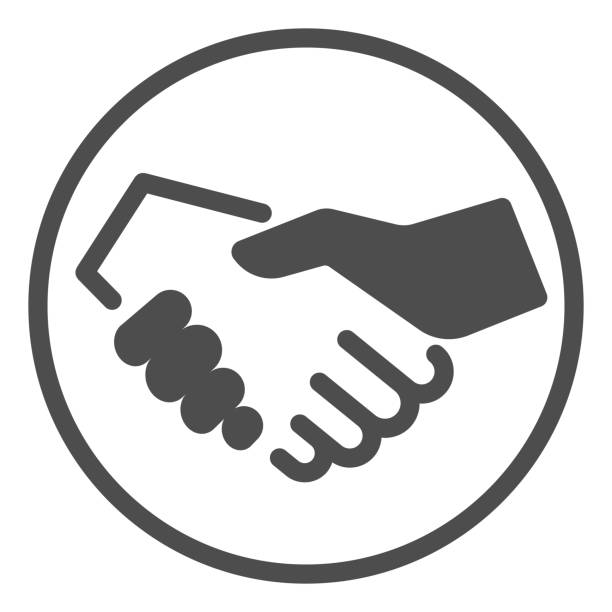ilustrações de stock, clip art, desenhos animados e ícones de white and black handshake line icon,  concept, business partners greeting sign on white background, black and white brother shaking hands icon in outline. vector graphics. - collaboration