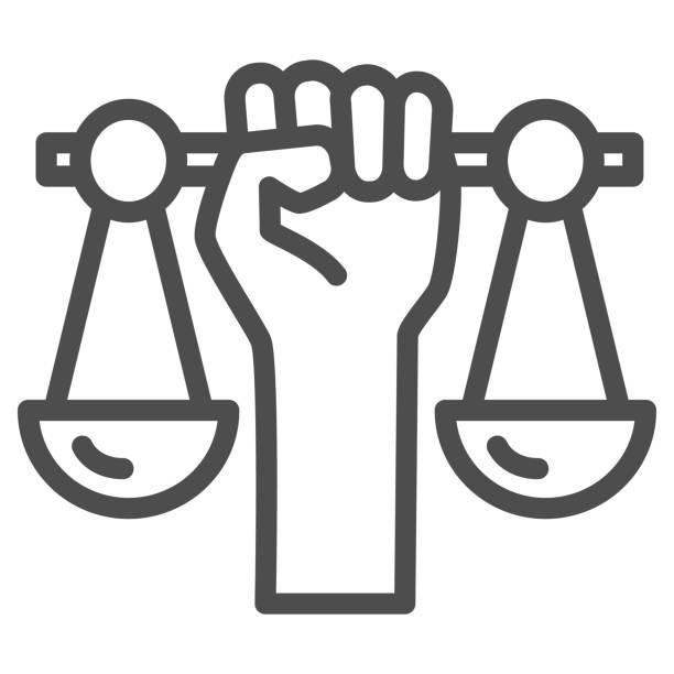 Hand holding scales line icon,  concept, Civil rights sign on white background, Justice scales in hand icon in outline style for mobile and web design. Vector graphics. Hand holding scales line icon,  concept, Civil rights sign on white background, Justice scales in hand icon in outline style for mobile and web design. Vector graphics civil rights stock illustrations