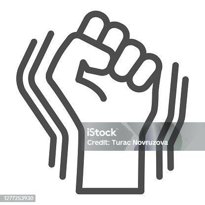 istock Raised fist gesture line icon,  concept, Human hand up  sign on white background, Fist raised up icon in outline style for mobile concept, web design. Vector graphics. 1277253930