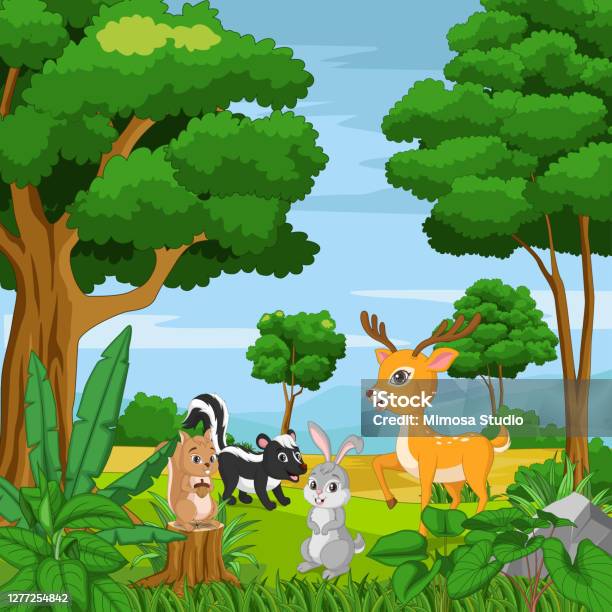 Ilustración de Dibujos Animados Animales Felices En El Fondo De La Selva y  más Vectores Libres de Derechos de Bosque pluvial - iStock