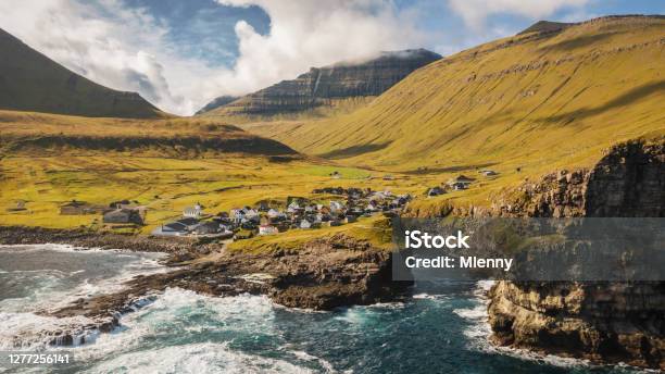 Faroe Islands Gjogv Harbor Coastline Panorama Gjógv Eysturoy Island Stock Photo - Download Image Now
