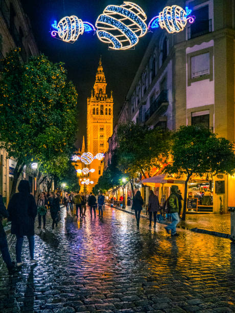 Streets of Seville at night on Christmas time. Streets of Seville at night on Christmas time. seville photos stock pictures, royalty-free photos & images