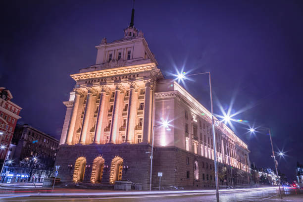 istock The Largo ensemble: National Assembly and blurred traffic light trails – Sofia, Bulgaria 1277262649