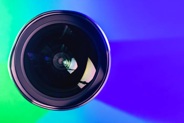 istock The camera lens and the beautiful multi-colored gradient color. Optics. 1277264575