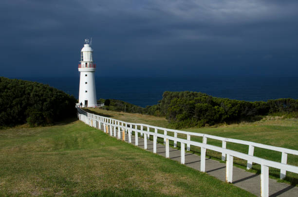 istock Lighthouse with dark stormy sky in the background 1277266278