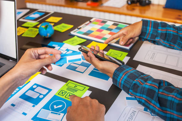 istock Website design team desk Design apps for mobile phones. UX UI design concept 1277269051