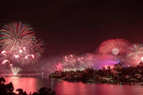 Photo of Sydney colourful New Year's Eve fireworks display view over the harbour