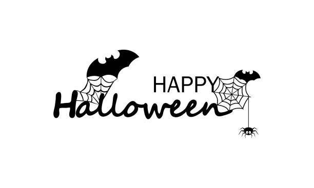 Happy Halloween banner in black. Invitation to a party. Calligraphy text. Spider, bat decoration. Vector on isolated white background. EPS 10 Happy Halloween banner in black. Invitation to a party. Calligraphy text. Spider, bat decoration. Vector on isolated white background. EPS 10. 2273 stock illustrations