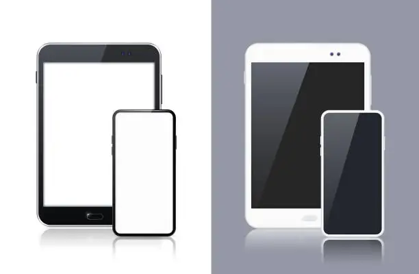 Vector illustration of Set of Black and White Technological Gadgets . Isolated Vector Elements