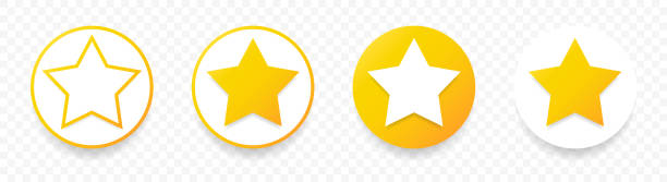 Gold stars quality rating icon. Five yellow star product quality rating. Golden star vector icons. Stars in modern simple with shadow. Vector illustration. Gold stars quality rating icon. Five yellow star product quality rating. Golden star vector icons. Stars in modern simple with shadow. Vector illustration. online gold buying sites stock illustrations