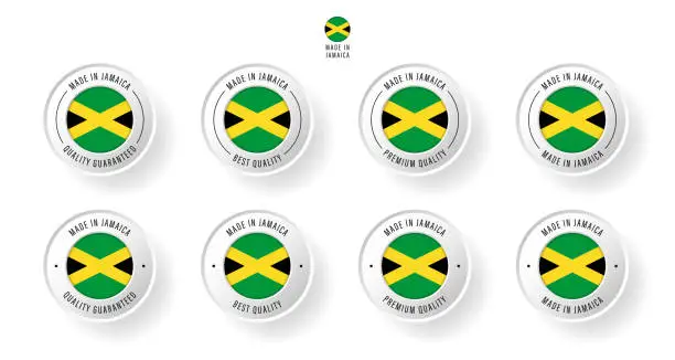 Vector illustration of Labeling - Made in Jamaica. Flat icon isolated on white background. Vector illustration. Information label. Vector illustration.