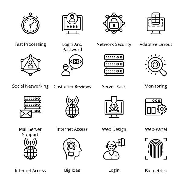 Network and Hosting Outline Icons Network and Hosting Outline Icons - Stroked, Vectors big idea stock illustrations