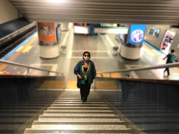 subway, stairs, climbing, new normal, woman, concepts