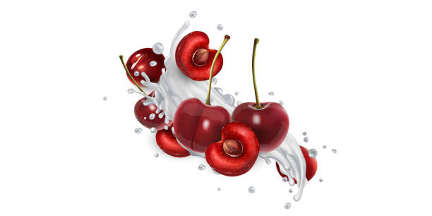 istock Cherries in splashes of milk or yogurt. 1277276907