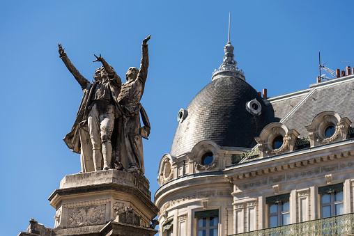 statues of the monument of Victor Emanuel II seen from Piazza Venezia in Rome; Rome, Italy