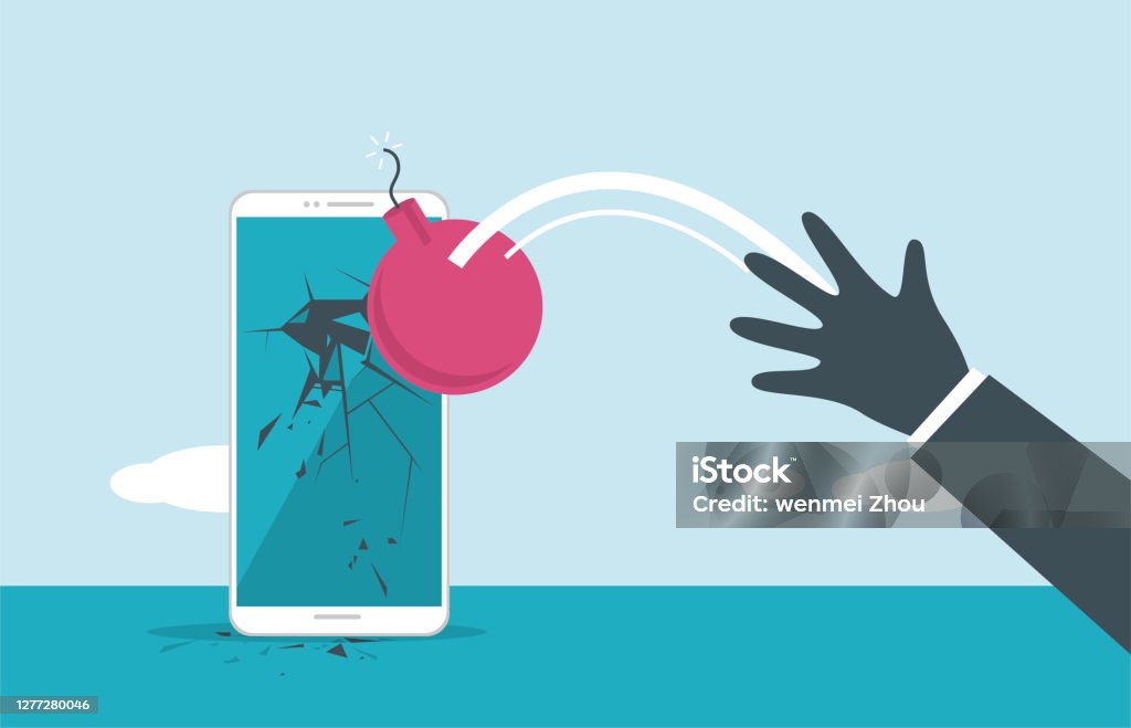 Phone Exploding Image Chartoon Broken Stock Illustration - Download Image Now - Exploding, Telephone ...