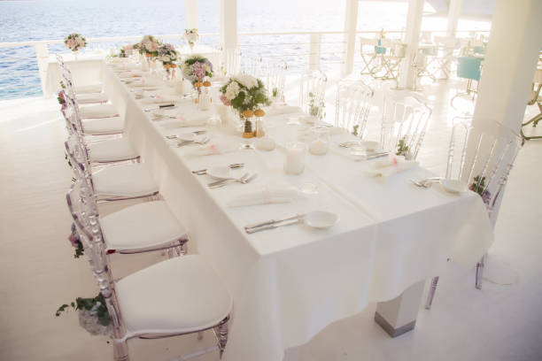 istock Wedding table decor in fresh air on background of sea 1277281052