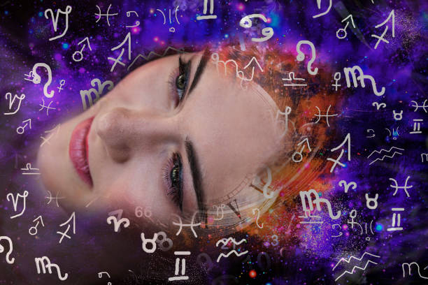 istock Woman's face and astrological symbols 1277282006