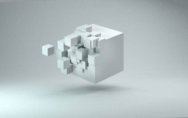 rendering cubo 3d su sfondo grigio chiaro - assonometria illustrazioni foto e immagini stock