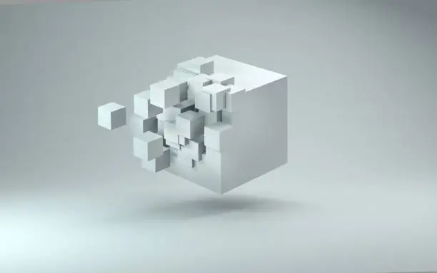 Photo of 3D cube render against light gray background