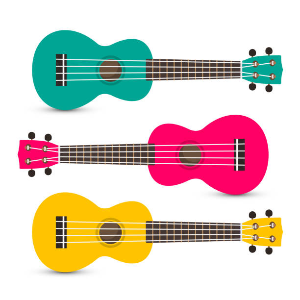 illustrations, cliparts, dessins animés et icônes de vector colorful ukulele guitars icons set i - uke