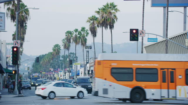 Los Angeles, California - January 2019: Rush hour traffic in Fairfax, Los Angeles