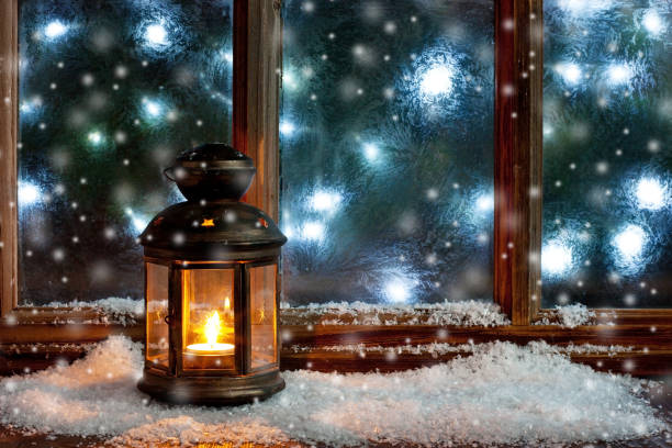 istock Christmas time composition with frost window 1277287030