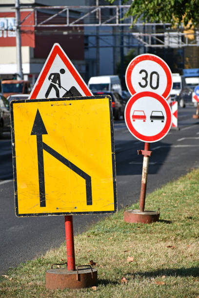 istock Traffic signs at the road construction 1277288672