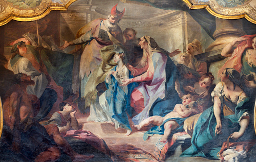 Como - The painting of Presentation of Virgin Mary in the Temple in church Santuario del Santissimo Crocifisso by Carlo Innocenzo Carloni (1686–1775).