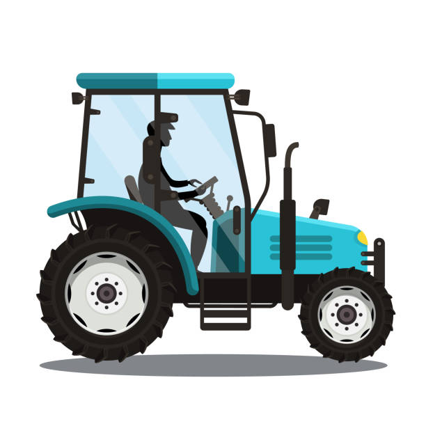 illustrations, cliparts, dessins animés et icônes de tracteur bleu d’équitation d’homme isolé - agriculture farm people plow
