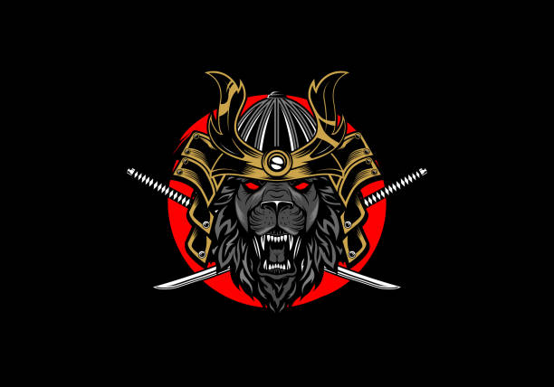 badass japanische wütende löwe samurai krieger vektor-illustration - weapon dagger hunting hunter stock-grafiken, -clipart, -cartoons und -symbole