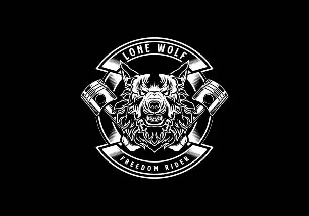 Vector illustration of vintage retro badass angry lone wolf motorcycle badge vector illustration