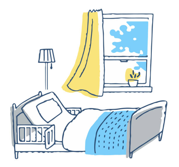 stockillustraties, clipart, cartoons en iconen met ruimte met verpleegbed met leuning - verstelbaar