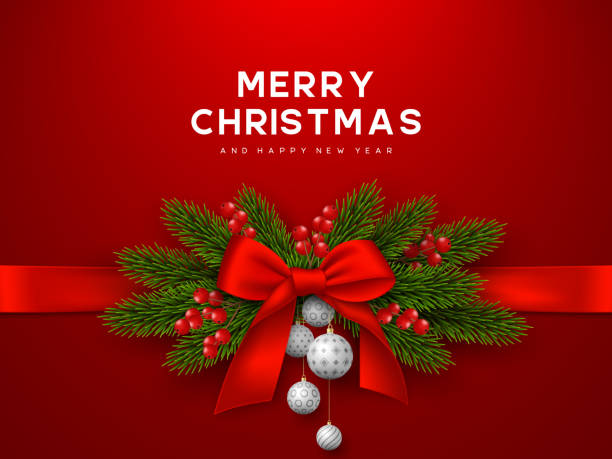weihnachten urlaub design. - bow christmas gift holiday stock-grafiken, -clipart, -cartoons und -symbole