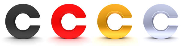 C letter sign black red golden silber alphabet text capital letter 3d rendering on white background