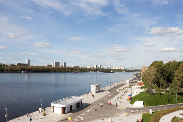 Russia, Moscow, September 16, 2020: Embankment near the Northern River Station. Stairs, steps.