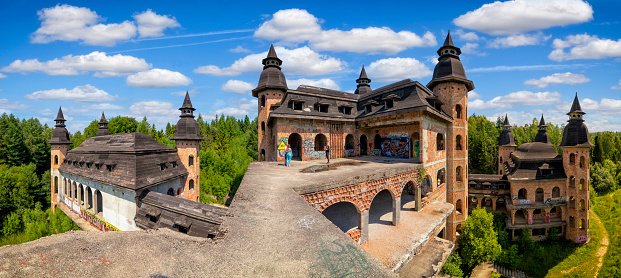 Łapalice, Poland - July 04,2020:The Castle Łapalice is the largest unauthorized construction ever developed in Poland. Started in 1984, it was closed by officials during 90-ies. It has become tourist attraction in Kashubia