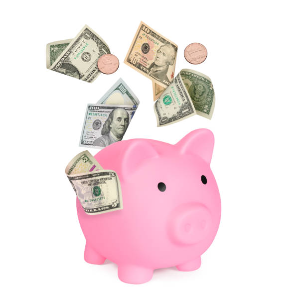 istock Pink piggy bank front view isolated on white 1277297014