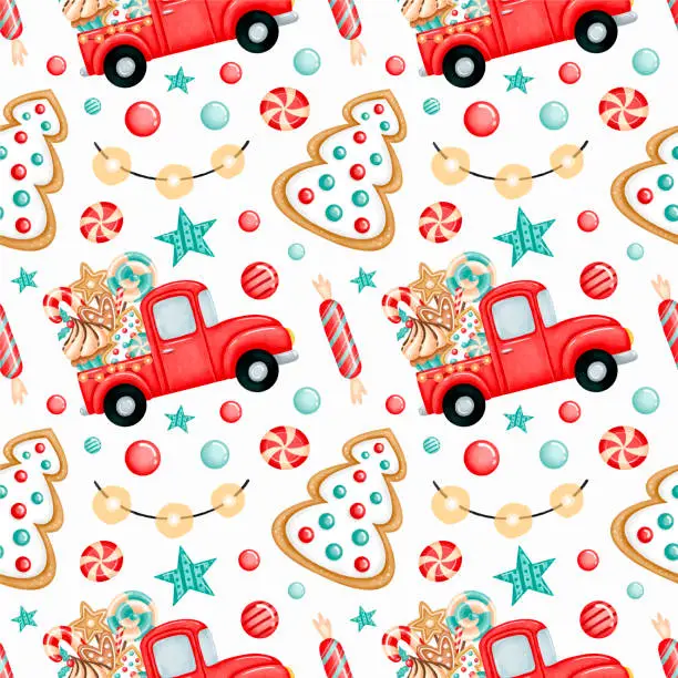 Vector illustration of Cute cartoon Christmas seamless pattern