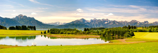 istock panoramic landscape in Bavaria with mountain range and lake 1277298366
