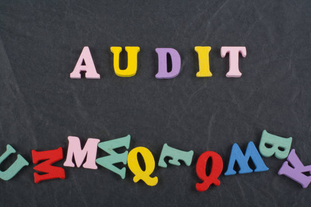 istock AUDIT word on black board background composed from colorful abc alphabet block wooden letters, copy space for ad text. Learning english concept. 1277298626