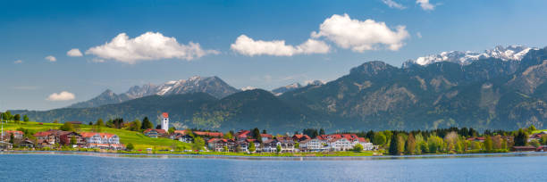 istock panoramic landscape in Bavaria with mountain range and lake 1277298795